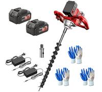 1200W Cordless Fence Post Auger, Electric Post Hole Digger with 2 Batteries, 1200Nm High-Torque Earth Borer, 6-Speed Control & Reverse Function, for Fencing, Planting & Garden red 80mm