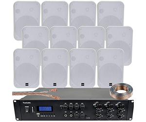 1200W Multi Zone Bluetooth Sound System | 6 Channel HiFi Matrix Amplifier Amp Kit | 12x 200W White Wall Mount Speakers | Powerful Loud Wireless Music Streaming | Bar Restaurant Pub Club Audio | Alexa