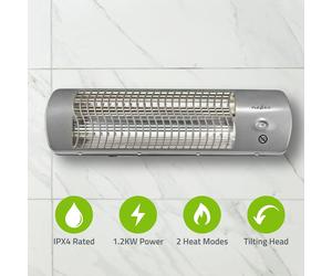 1200w Wall Mounted Bathroom Heater, Patio Heater, Quartz Heater, 2 Heat Setting