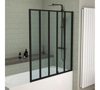 1200x1400mm Bathtub Screen, 4mm Clear Glass - Black Aluminium