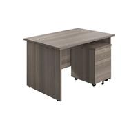 1200X800 Panel Rectangular Desk Grey Oak + 2 Drawer Ped