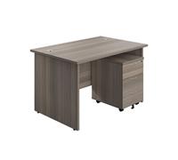 1200X800 Panel Rectangular Desk Grey Oak + 3 Drawer Ped