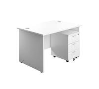 1200X800 Panel Rectangular Desk White + 3 Drawer Ped