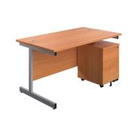 1200X800 Rectangular Desk Beech - Silver & 2 Drawer Pedestal Bundle