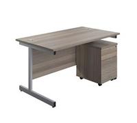 1200X800 Rectangular Desk Grey Oak - Silver & 3 Drawer Pedestal Bundle