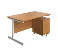 1200X800 Rectangular Desk Nova Oak - White & 2 Drawer Pedestal Bundle