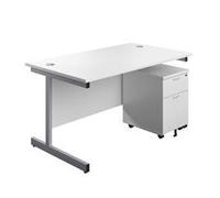 1200X800 Rectangular Desk White - Silver & 2 Drawer Pedestal Bundle