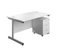 1200X800 Rectangular Desk White - Silver & 3 Drawer Pedestal Bundle