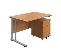 1200X800 Twin Rectangular Desk Nova Oak-Silver + Mobile 3 Drawer Ped