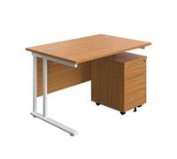 1200X800 Twin Rectangular Desk Nova Oak-White + Mobile 3 Drawer Ped