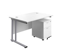 1200X800 Twin Rectangular Desk White-Silver + Mobile 2 Drawer Ped
