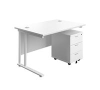 1200X800 Twin Rectangular Desk White-White + Mobile 3 Drawer Ped