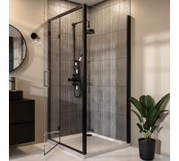 1200x900mm Black 8mm Glass Rectangular Hinged Shower Enclosure - Pavo