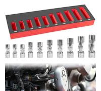 12030 Flare Nut Socket Set Fit 3/8" Metric Square Drive, 10-19mm, 10 pc, Diesel Injector Fuel Line Socket Wrench Set For Use in Narrow Areas