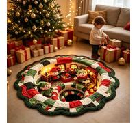 120Cm 2D Flat Christmas Elf House Round Rug, Vortex Visual Effect Floor Mat, Non Slip Soft Carpet For Xmas Indoor Home Decor