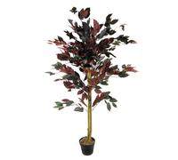 Leaf 120Cm (4Ft) Artificial Dark Red Green Ficus Plant - Extra Large, Red