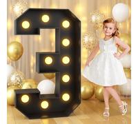 120CM/4FT Black Frame Light Up Number 3, Marquee Light Up Numbers, Mosaic Giant Marquee LED Light, Anniversary Party Decorations, Birthday Wedding DIY Decor