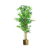 Leaf Design UK Artificial Bamboo Plants/Trees, Metal, Natural Green Gold Planter, 120 cm
