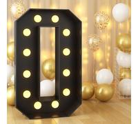 120cm-4ft Number 0 Decor Light Up Number for Birthday, Black Marquee Light Up Mosaic Pre-cut Foam Board Set for Balloons, Warm White Numbers Lamp Sign for Party