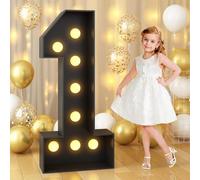 120cm-4ft Number 1 Decor Light Up Number for Birthday, Black Marquee Light Up Mosaic Pre-cut Foam Board Set for Balloons, Warm White Numbers Lamp Sign for Party