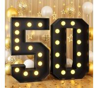 120cm-4ft Number 50 Decor Light Up Number for Birthday, Black Marquee Light Up Mosaic Pre-cut Foam Board Set for Balloons, Warm White Numbers Lamp Sign for Party