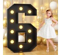 120cm-4ft Number 6 Decor Light Up Number for Birthday, Black Marquee Light Up Mosaic Pre-cut Foam Board Set for Balloons, Warm White Numbers Lamp Sign for Party