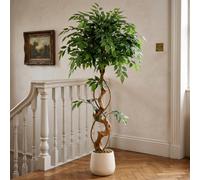 120Cm 4Ft Twisted Trunk Artificial Ficus Tree With White Pot