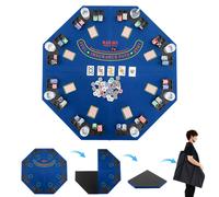 120cm 8-Player Foldable Poker Table Top w/Carrying Bag&Cup Holders-Blue