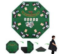 120cm 8-Player Foldable Poker Table Top w/Carrying Bag&Cup Holders-Green