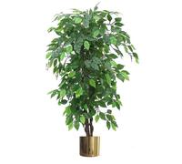 120cm Artificial Ficus Tree / Plant - Large Bushy Shape Gold Metal Planter