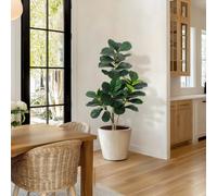 120Cm Artificial Fiddle Leaf Fig Tree With White Pot & Decor Stone 4Ft Indoor Outdoor Floor Lyrata Plant (H)150Cm