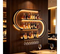 120cm Black Half Round Wall Mounted Wine Rack | Industrial Wrought Iron Bar Shelf | Liquor Bottle Holder | Easy Assembly for Wine Lovers & Home Bars