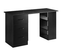HOMCOM Computer Desk With Storage For Home Office Black Wood Grain Finish, Black