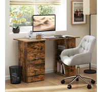 120cm Computer Desk, Study Table with 3 Shelf & Drawers, Rustic Brown HOMCOM Brown 120CM