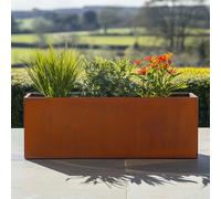 120cm Corten Steel Trough Planter - Pre-Rusted Woven Wood Light Brown One Size
