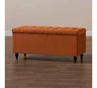 120Cm Cubed Upholstered Ottoman Storage Box Burnt Orange Plush Velvet Multifunctional Blanket Storage Box With Wooden Legs