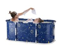 120cm Folding Tub Portable Foldable Bathtub for Adults, Large Soaking Bathtub for Hot Bath Ice Bath, Freestanding Collapsible Bathtub for Home Travel Camping Small Spaces (Blue)