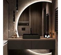 120cm Full-Length LED Vanity Mirror Dimmable Touch Control 3 Color Options Anti-Fog Bathroom Wall Mirror Large Demi-Circle Design for Makeup and Grooming