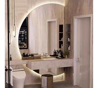 120CM LED Bathroom Mirror with Anti-Fog Slim Half-Circle Design Full-Length Wall Mirror Touch Control & Dimmable Lighting - Stylish LED Vanity Mirror for Modern Bathrooms