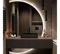 120cm LED Dimmable Full-Length Mirror 3 Color Options Anti-Fog Wall Mirror for Bathroom Touch Sensor Makeup Mirror Stylish Demi-Circle Design Perfect for Home Decor