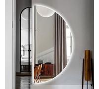 120cm LED Wall Mirror Frameless Half-Moon Design HD Makeup Mirror Dimmable with 3 Colors Modern Decorative Accent for Home Sleek Lighting (60x120cm)