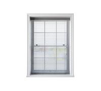 120Cm Light Grey Faux Wood Venetian Blind With Strings 160Cm Drop