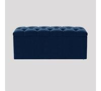 120Cm Luna Ottoman Storage Box - Sapphire Blue Velvet Upholstered Chesterfield Storage Ottoman Box