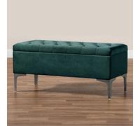 120Cm Modena Upholstered Ottoman Storage Bench, Emerald Green Plush Velvet Tufted End Of Bed Shoes Box, Entryway Ottoman Footstool