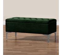 120Cm Modena Upholstered Ottoman Storage Bench, Forest Green Plush Velvet Tufted End Of Bed Shoes Box, Entryway Ottoman Footstool