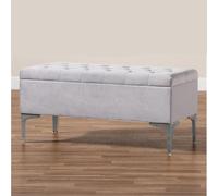120Cm Modena Upholstered Ottoman Storage Bench, Silver Plush Velvet Tufted End Of Bed Shoes Box, Entryway Ottoman Footstool