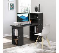 HOMCOM 120cm Modern Computer Desk Bookshelf Writing Table Workstation PC Laptop Study Home Office 6 Shelves Black Aosom UK