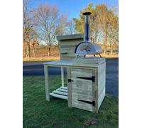 120Cm Outdoor Pizza Oven Storage Table, Build In Cupboard And Raised Back Panel With Shelves