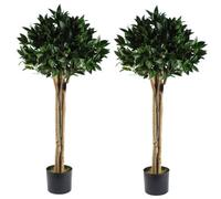 120Cm Pair Of Deluxe Luxury Artificial Bay Leaf Laurel Tree Topiary Ball - 4Ft Tall