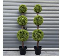 120cm Pair of Green Triple Ball Topiary Trees